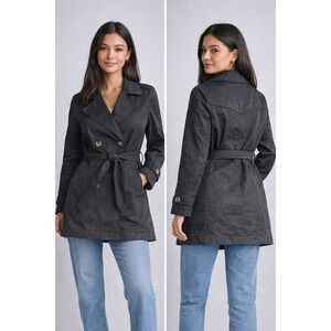 H&M Divided Womens Trench Coat Medium Black Belted Classic Minimalist Old Money